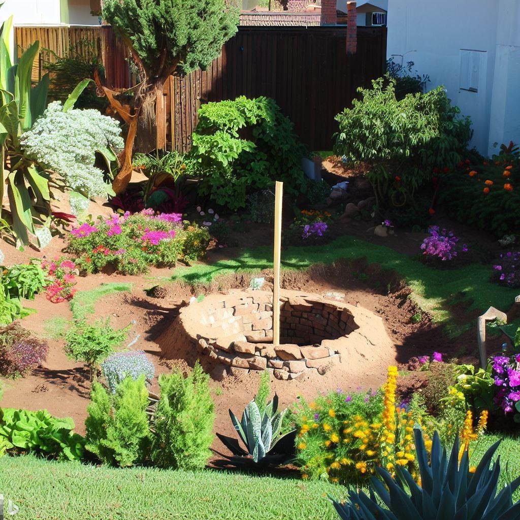 Puits d'eau en cours de construction dans un jardin particulier