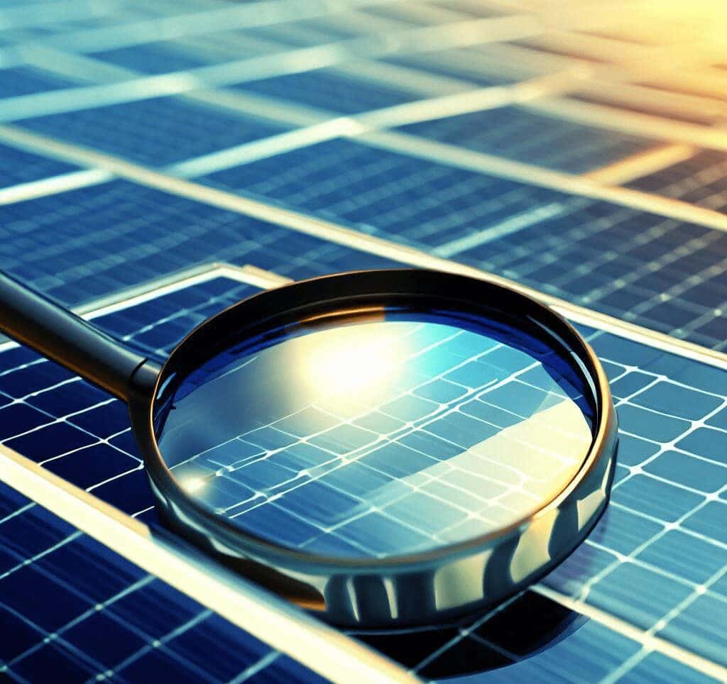 Loupe inspectant des panneaux solaires pour détecter les dysfonctionnements