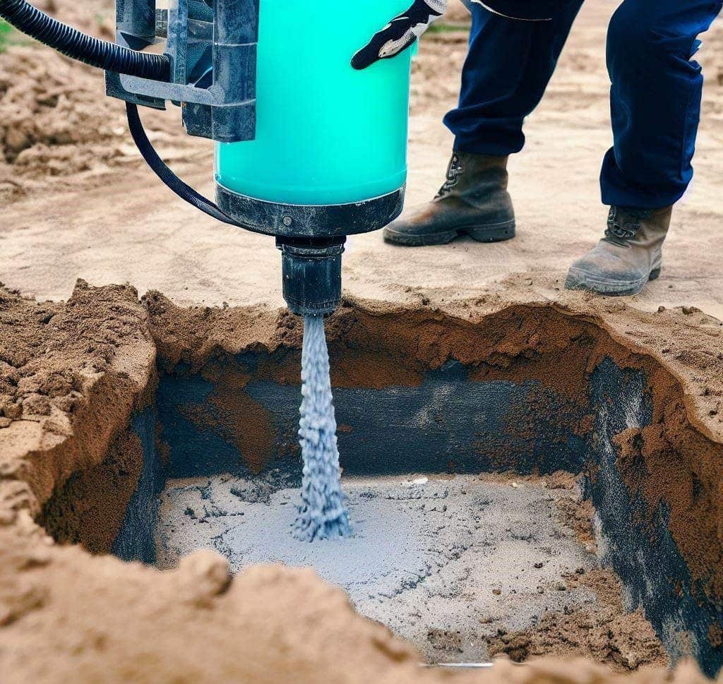 Technicien effectuant une injection de résine expansive dans le sol pour stabiliser une fondation