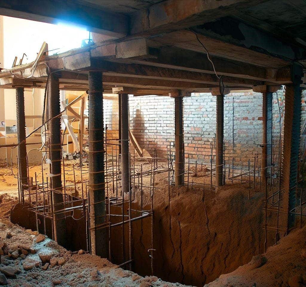 Travaux de sous-œuvre en cours sur une maison