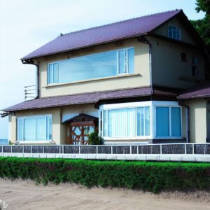 Illustration d'une maison en bord de mer équipée d'un système d'assainissement non collectif