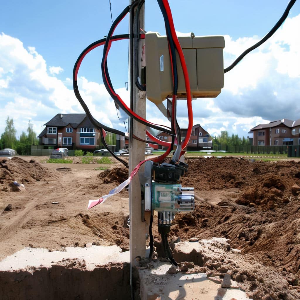 Poteau électrique en cours d'installation