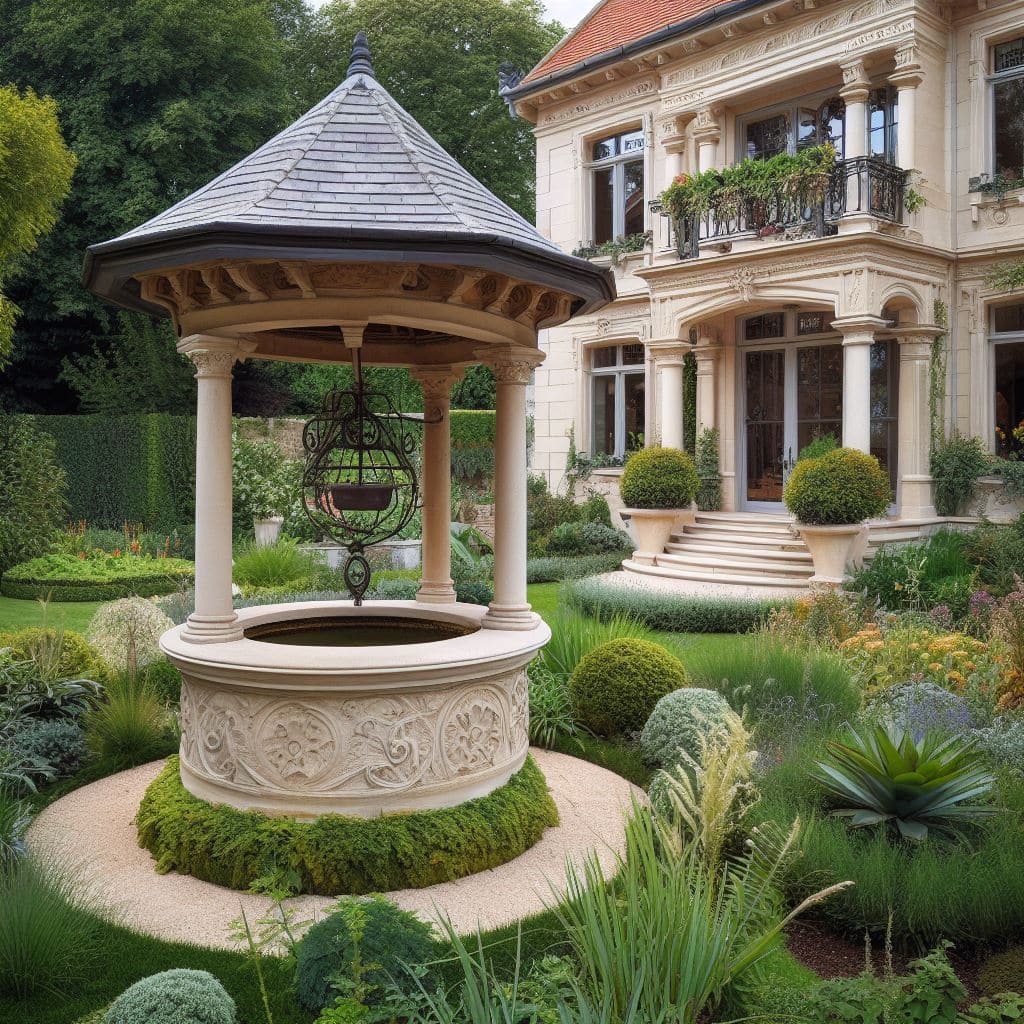 Puits en pierre dans un jardin à Reims